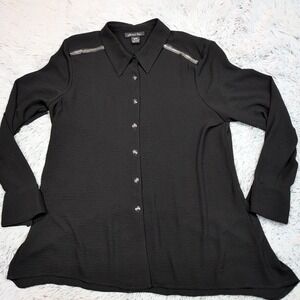 Michael Tyler Shirt Womens M Black Button Up Career Top‎ Casual Studded Comfort